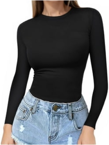 Pink Victoria's Secret Black Long Sleeve Fitted Crewneck